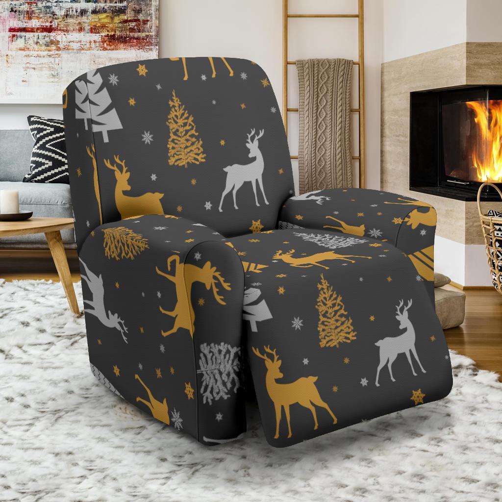 Deer Christmas Tree Pattern Print Recliner Cover-grizzshop