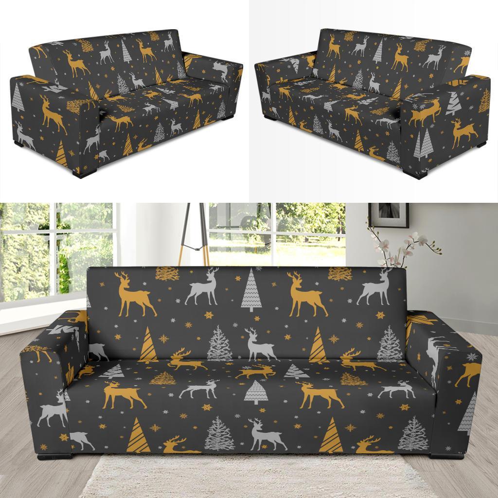 Deer Christmas Tree Pattern Print Sofa Covers-grizzshop