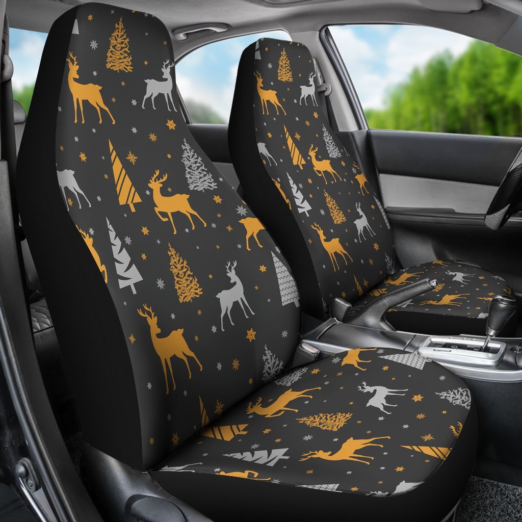 Deer Christmas Tree Pattern Print Universal Fit Car Seat Cover-grizzshop