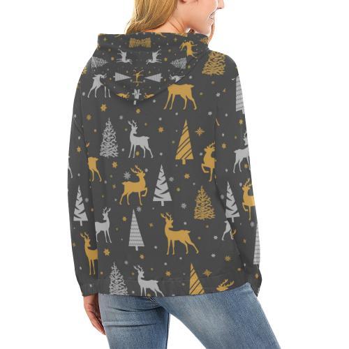 Deer Christmas Tree Pattern Print Women Pullover Hoodie-grizzshop