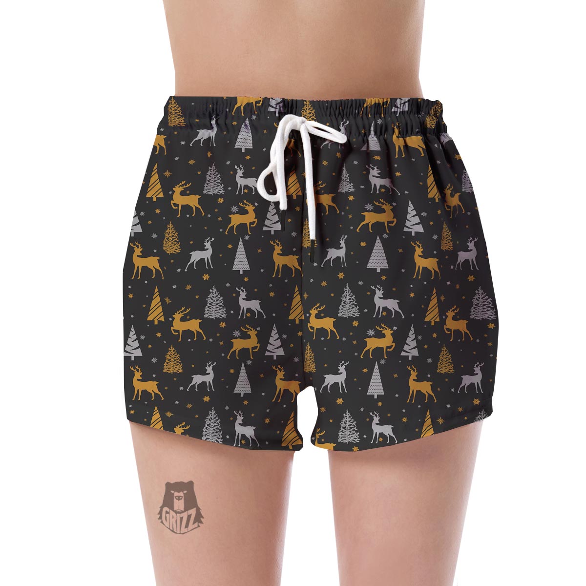 Deer Christmas Tree Pattern Print Women's Shorts-grizzshop