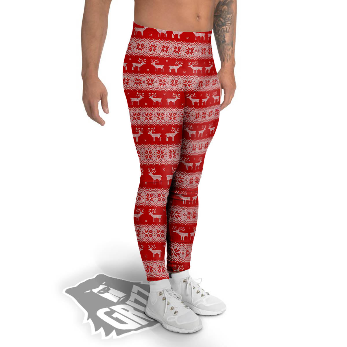 Deer Knitted Christmas Print Pattern Men's Leggings-grizzshop
