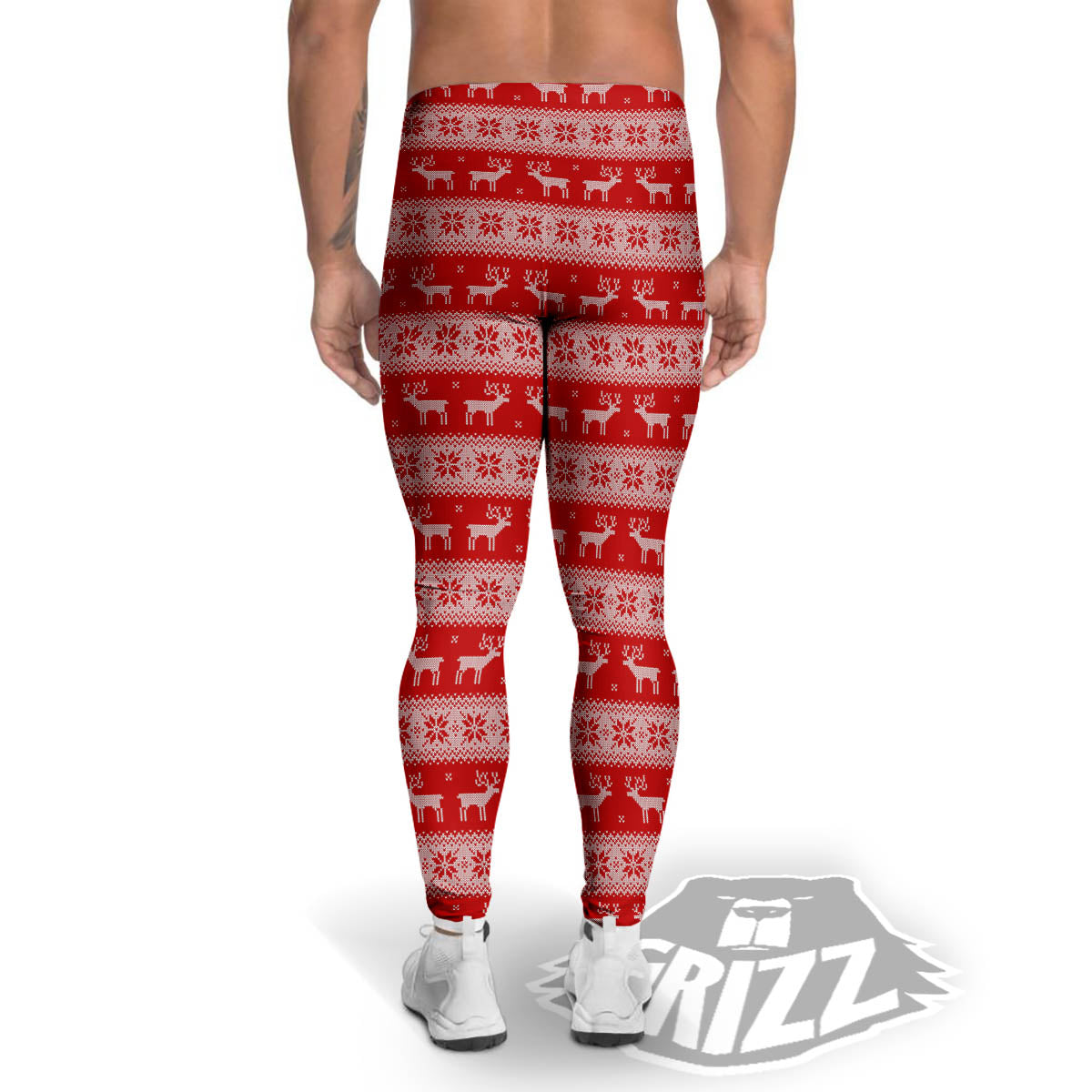 Deer Knitted Christmas Print Pattern Men's Leggings-grizzshop
