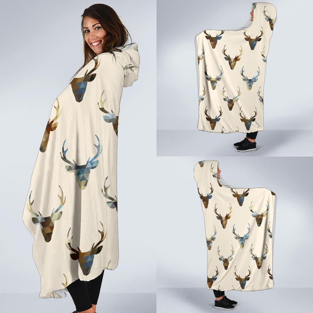 Deer Pattern Print Hooded Blanket-grizzshop