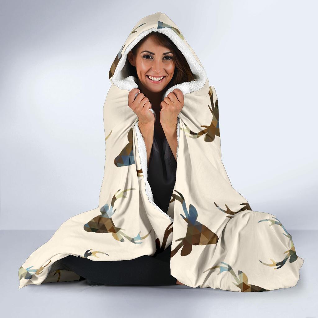 Deer Pattern Print Hooded Blanket-grizzshop