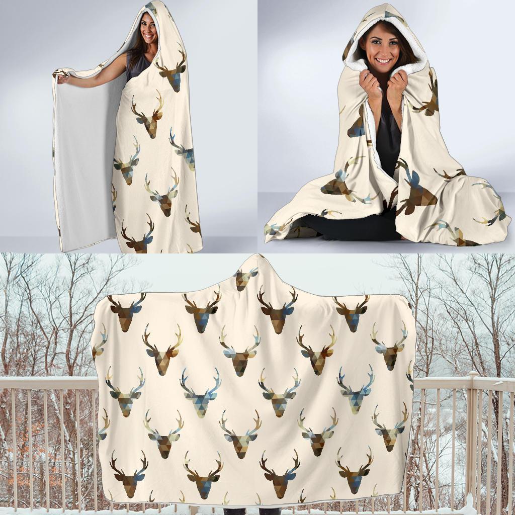 Deer Pattern Print Hooded Blanket-grizzshop