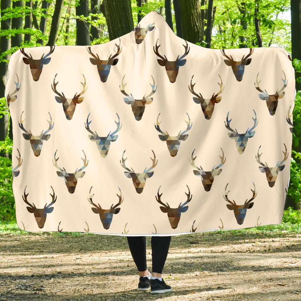 Deer Pattern Print Hooded Blanket-grizzshop