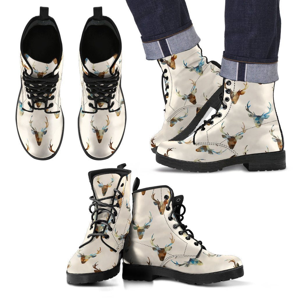 Deer Pattern Print Men Women Leather Boots-grizzshop