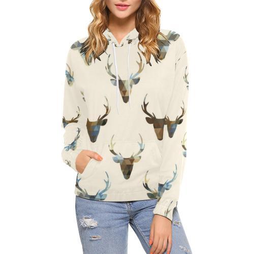 Deer Pattern Print Women Pullover Hoodie-grizzshop