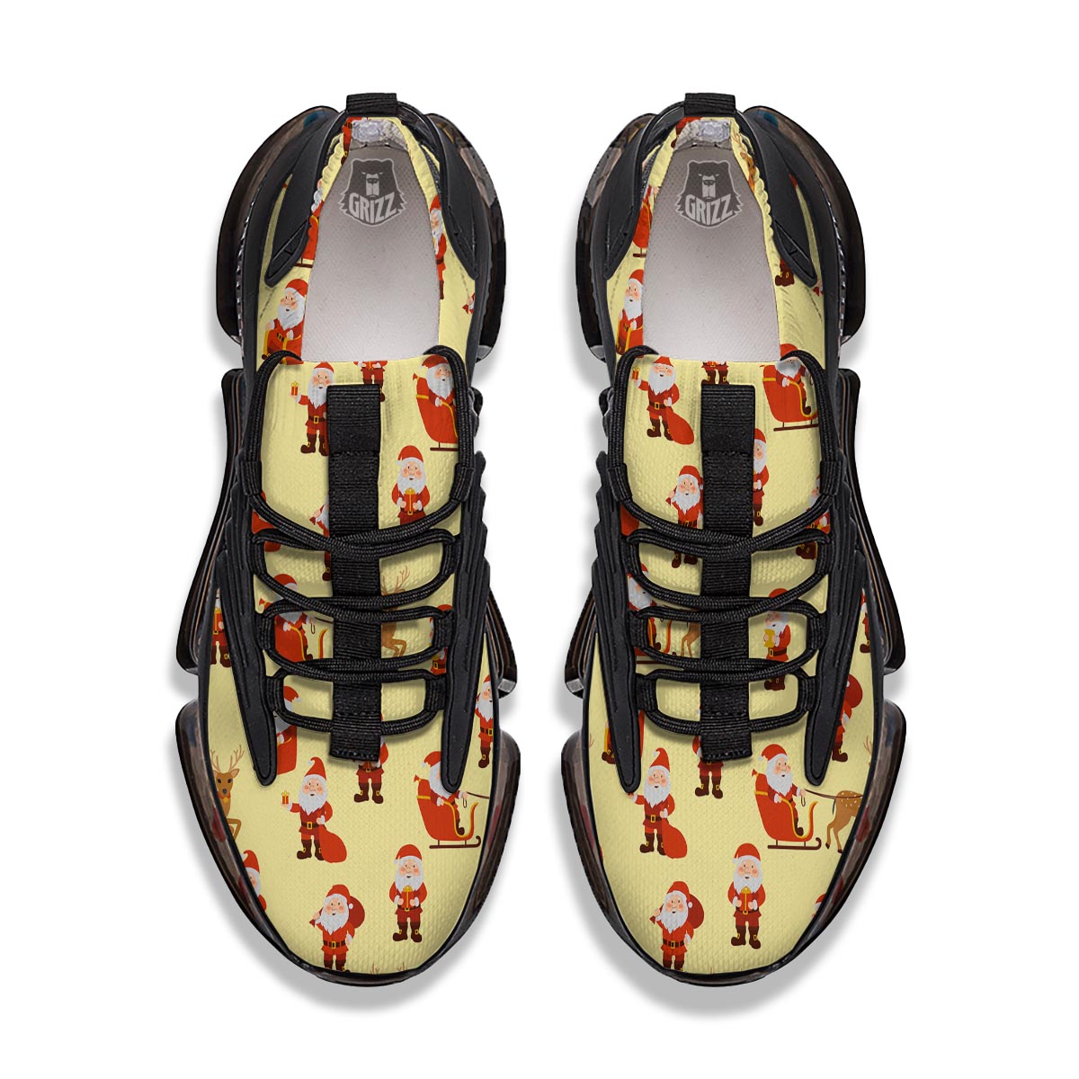 Deer Santa Claus Print Pattern Black Gym Shoes-grizzshop