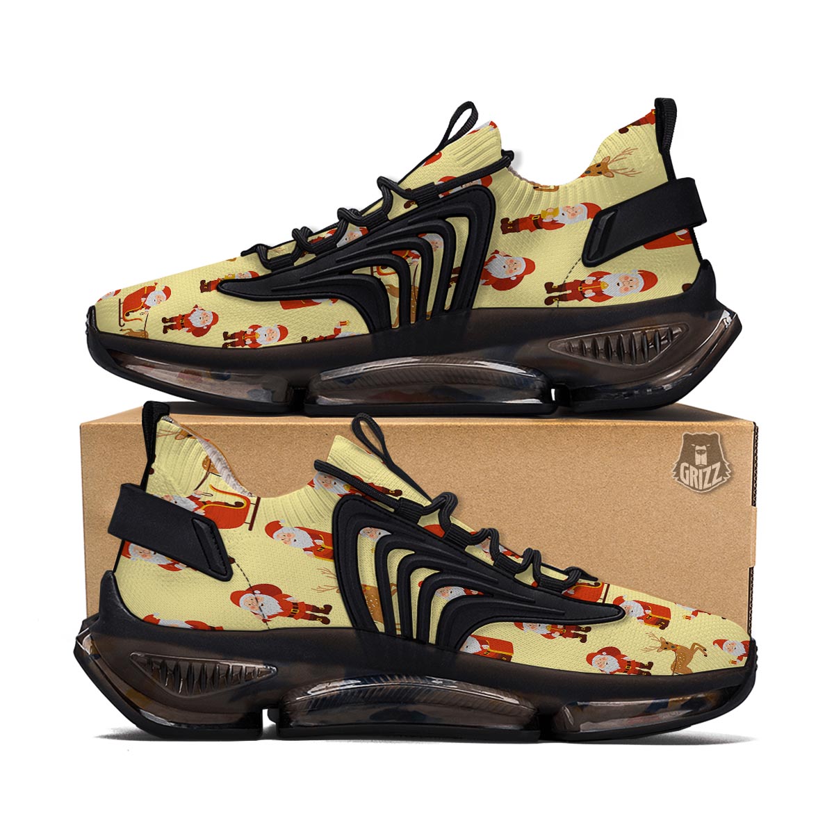 Deer Santa Claus Print Pattern Black Gym Shoes-grizzshop