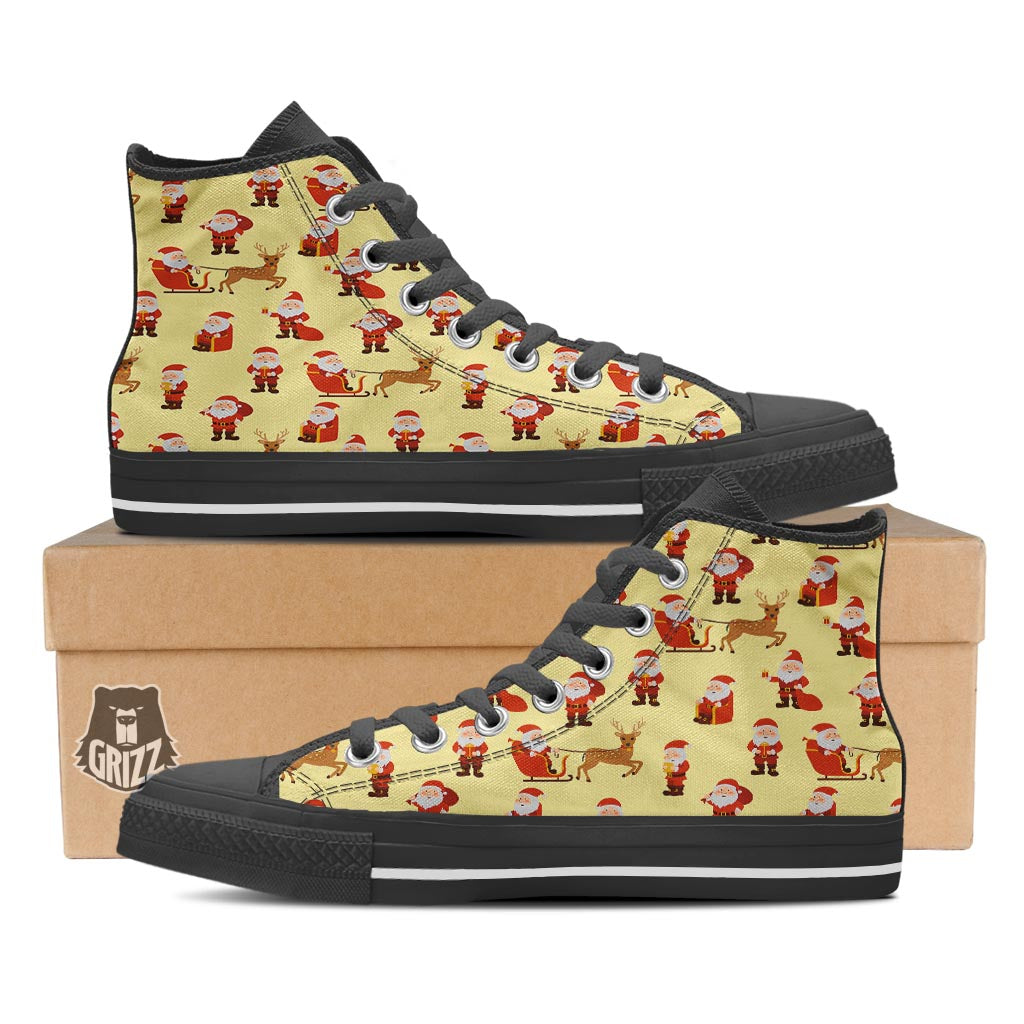 Deer Santa Claus Print Pattern Black High Top Shoes-grizzshop