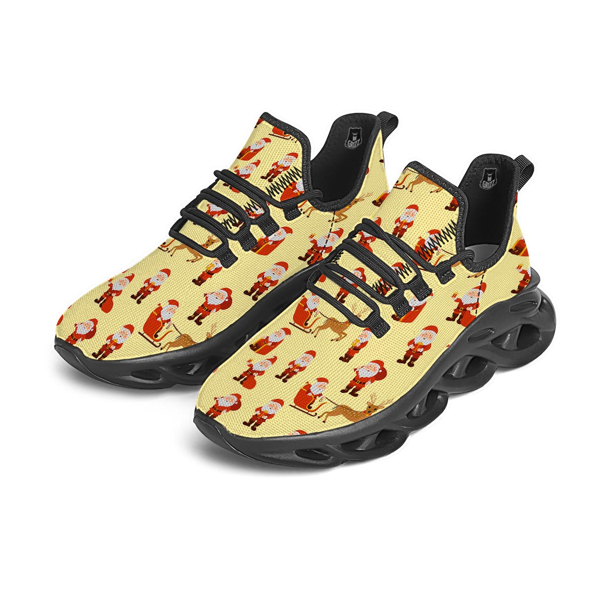 Deer Santa Claus Print Pattern Black Running Shoes-grizzshop