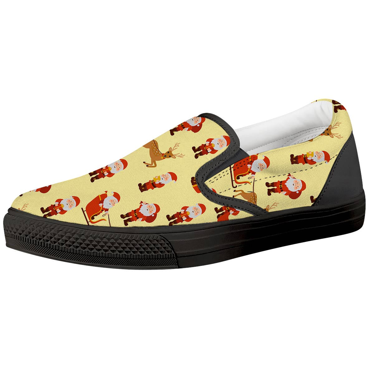 Deer Santa Claus Print Pattern Black Slip On Shoes-grizzshop