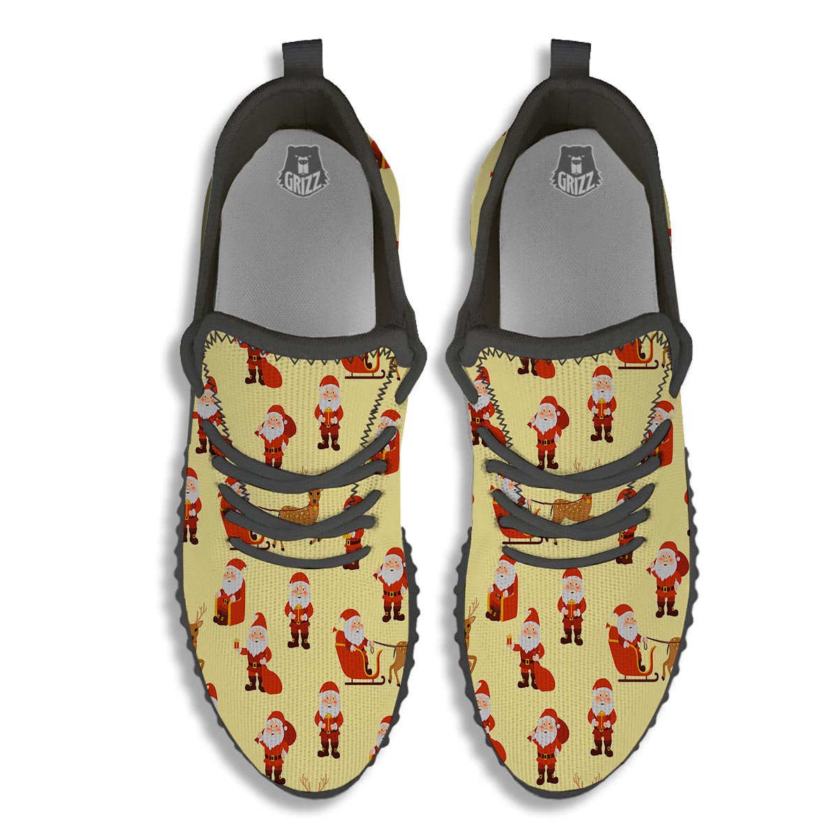 Deer Santa Claus Print Pattern Black Walking Shoes-grizzshop