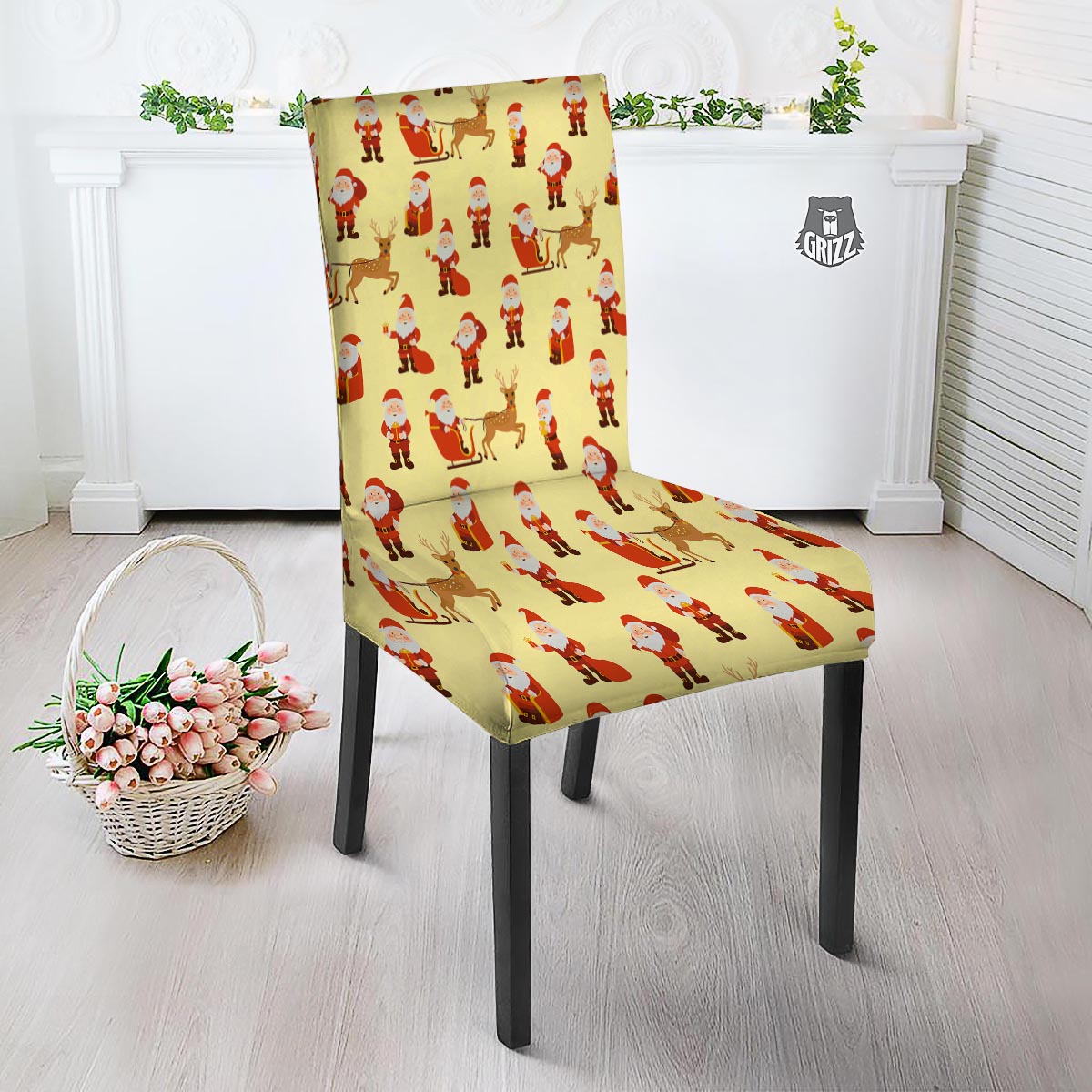 Deer Santa Claus Print Pattern Dining Chair Slipcover-grizzshop