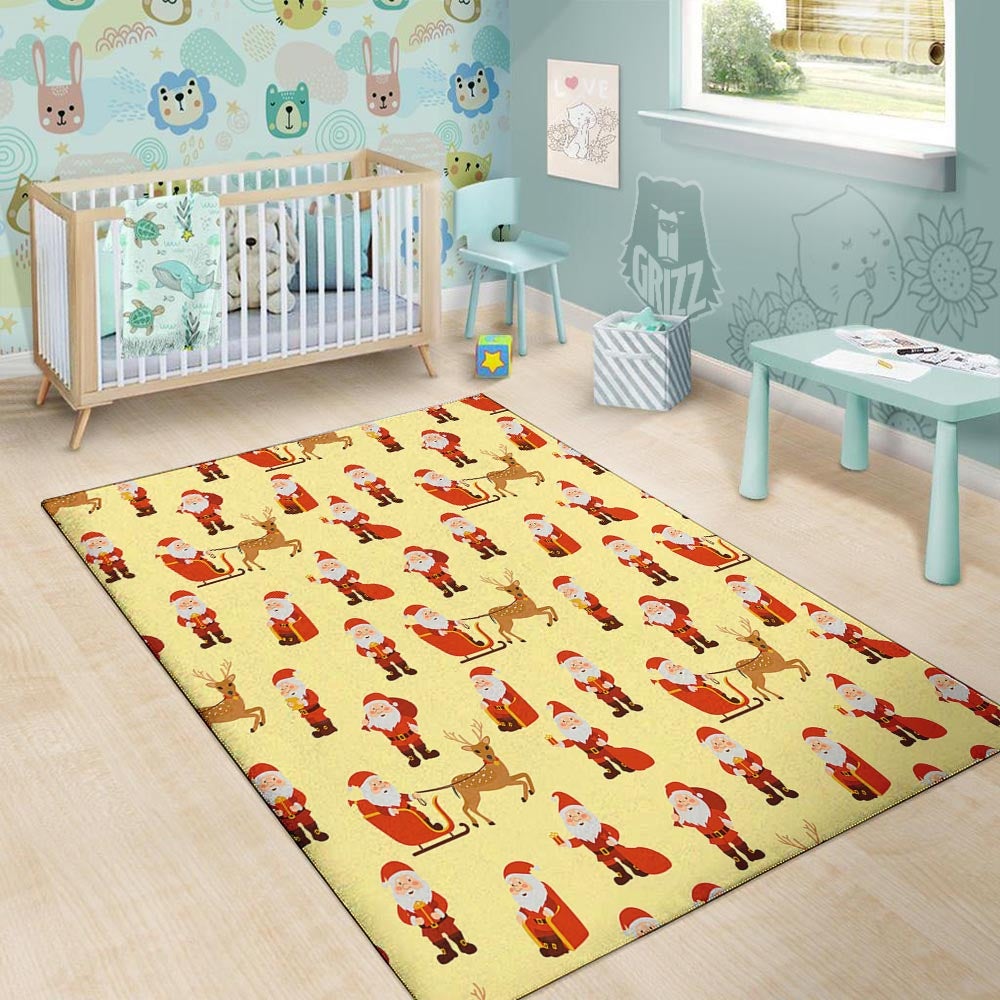 Deer Santa Claus Print Pattern Floor Mat-grizzshop