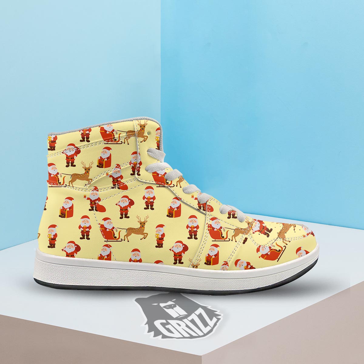 Deer Santa Claus Print Pattern High Top Sneakers-grizzshop