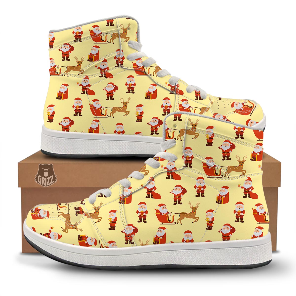 Deer Santa Claus Print Pattern High Top Sneakers-grizzshop