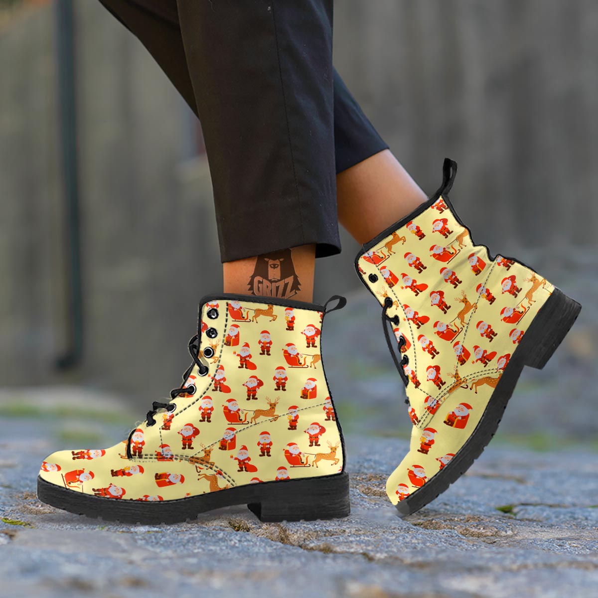 Deer Santa Claus Print Pattern Leather Boots-grizzshop