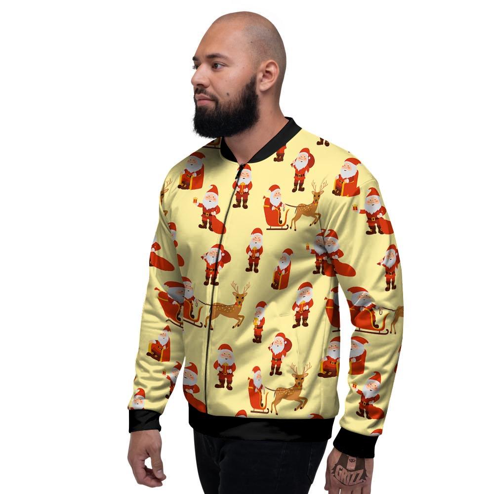 Deer Santa Claus Print Pattern Men's Bomber Jacket-grizzshop