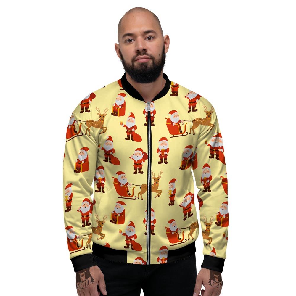 Deer Santa Claus Print Pattern Men's Bomber Jacket-grizzshop
