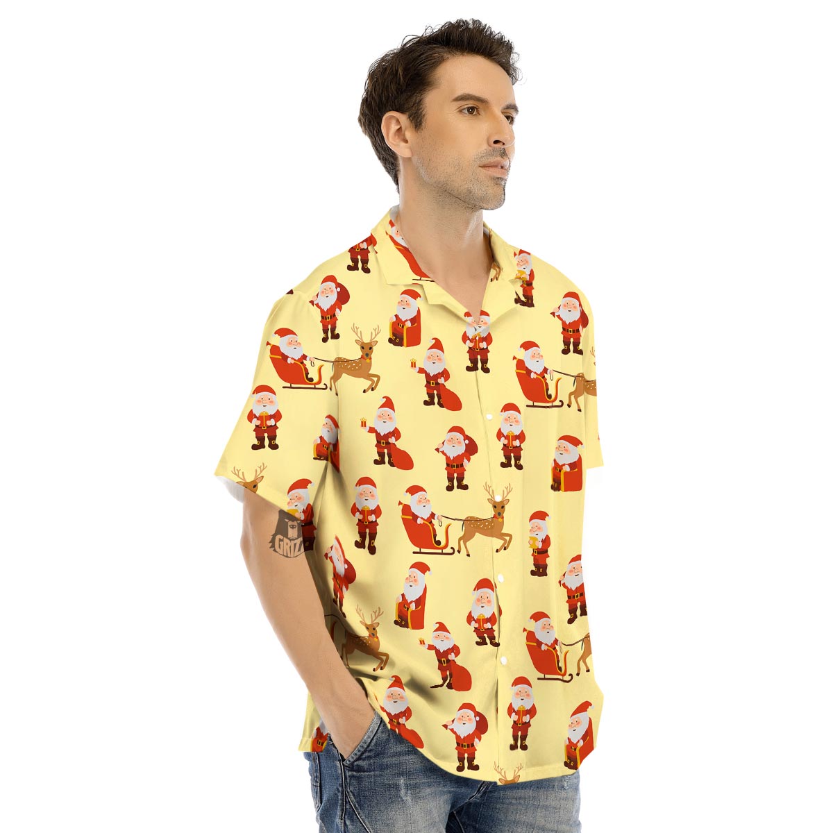 Deer Santa Claus Print Pattern Men's Hawaiian Shirt-grizzshop