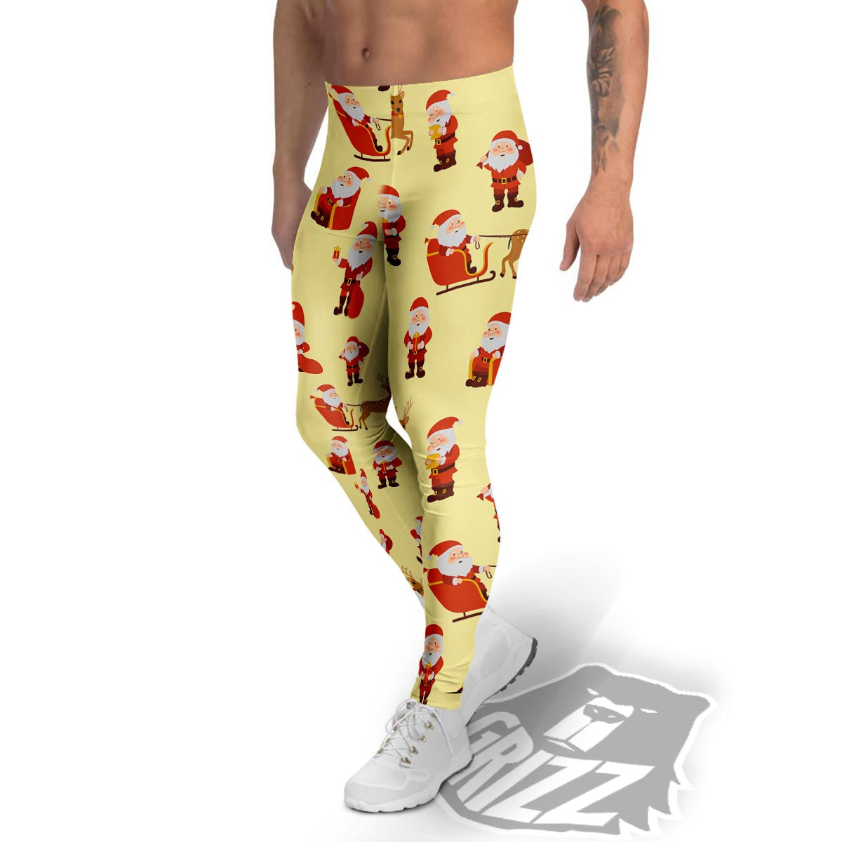 Deer Santa Claus Print Pattern Men's Leggings-grizzshop