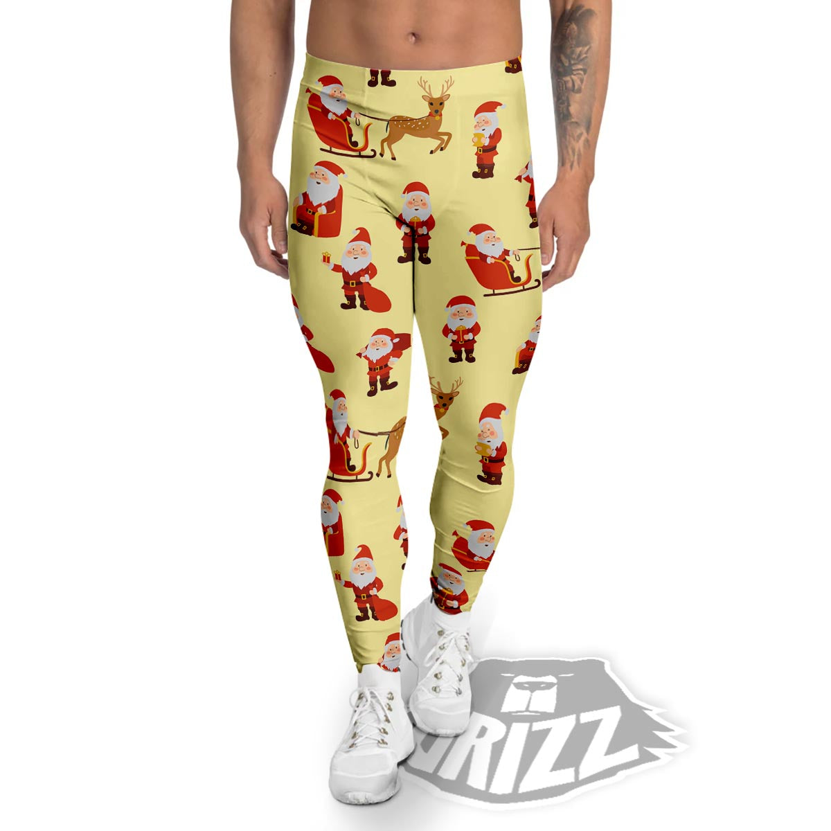 Deer Santa Claus Print Pattern Men's Leggings-grizzshop