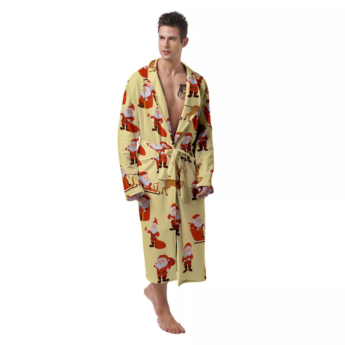 Deer Santa Claus Print Pattern Men's Robe-grizzshop