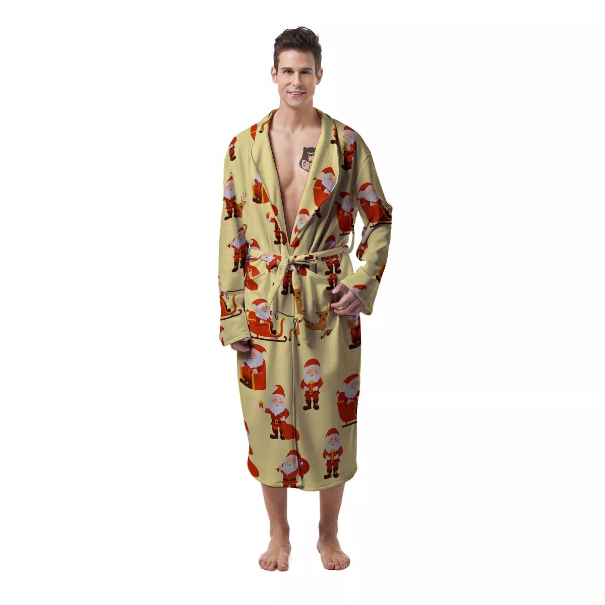Deer Santa Claus Print Pattern Men's Robe-grizzshop
