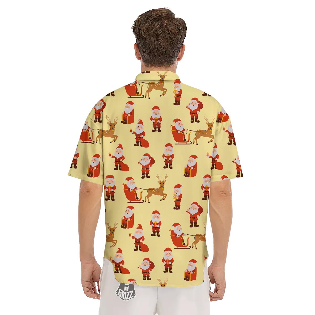 Deer Santa Claus Print Pattern Men's Short Sleeve Shirts-grizzshop