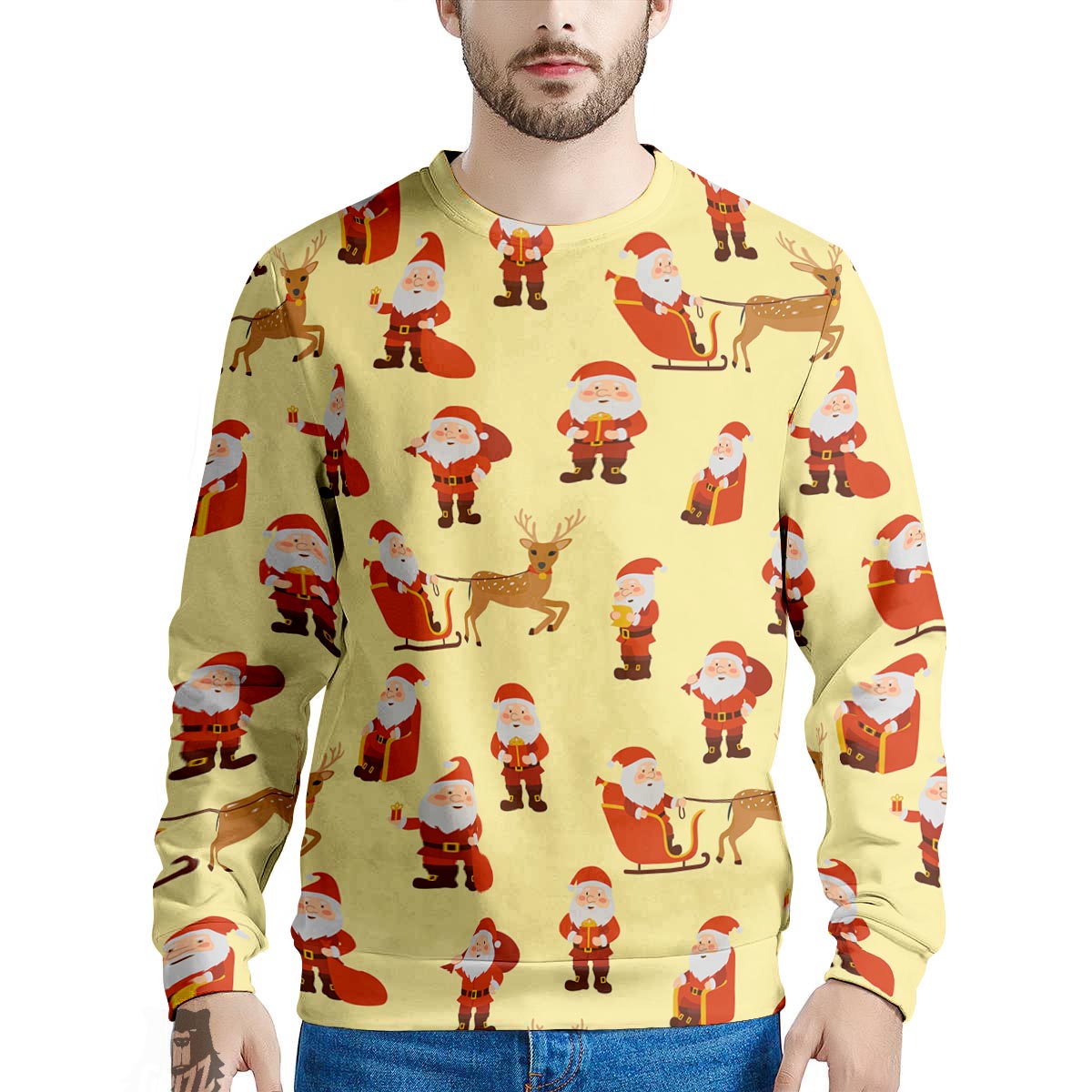 Deer Santa Claus Print Pattern Men's Sweatshirt-grizzshop