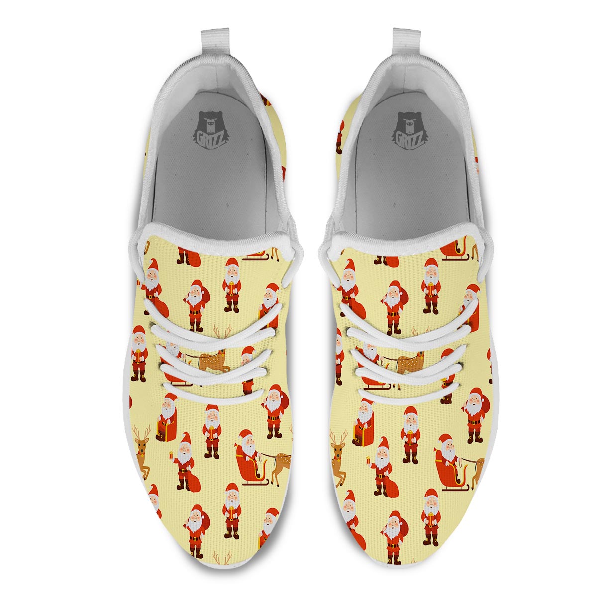 Deer Santa Claus Print Pattern White Athletic Shoes-grizzshop