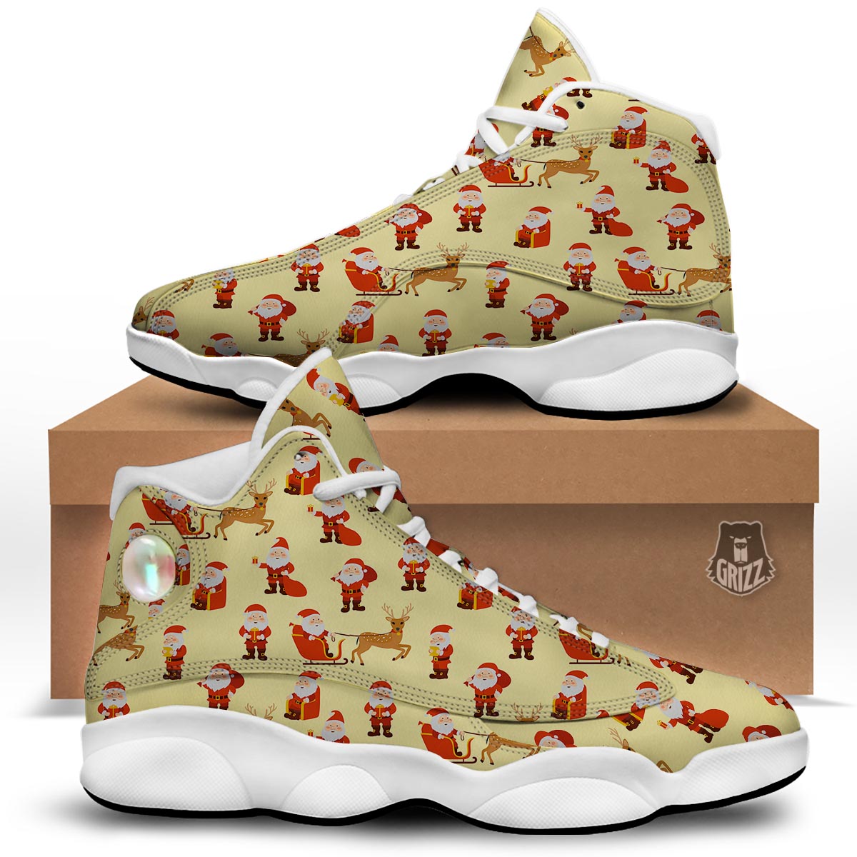 Deer Santa Claus Print Pattern White Basketball Shoes-grizzshop