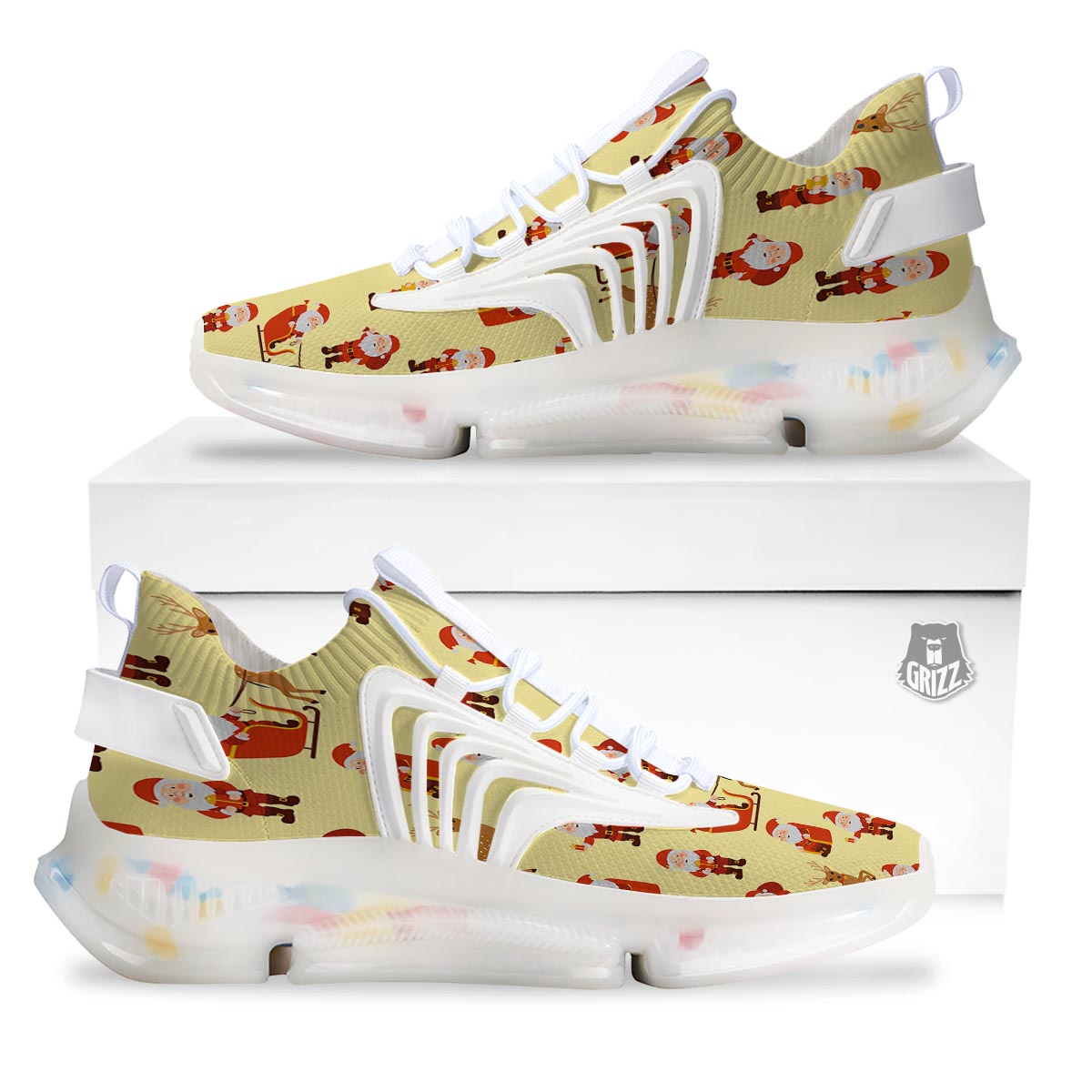 Deer Santa Claus Print Pattern White Gym Shoes-grizzshop