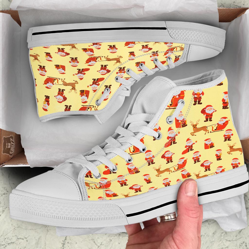Deer Santa Claus Print Pattern White High Top Shoes-grizzshop
