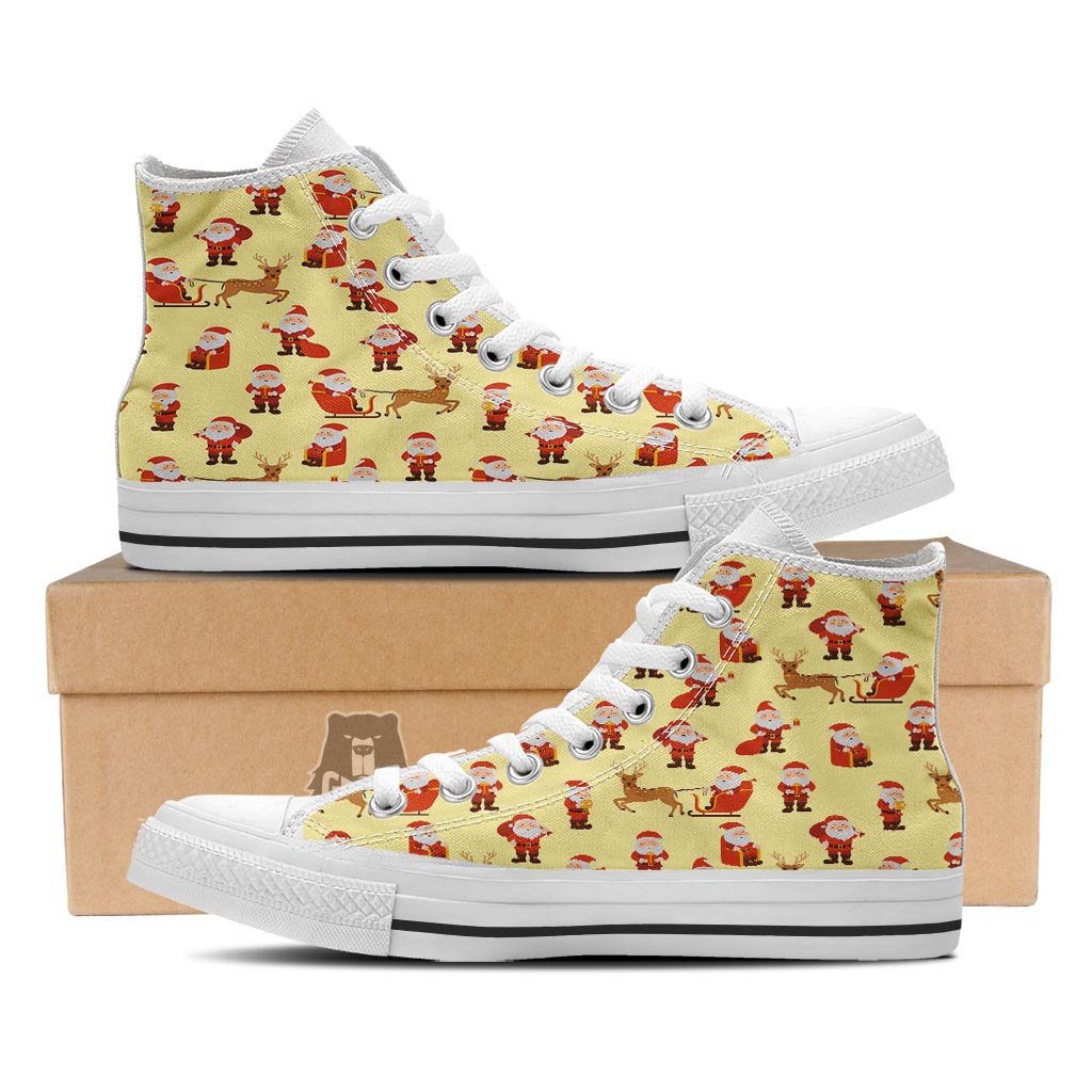 Deer Santa Claus Print Pattern White High Top Shoes-grizzshop