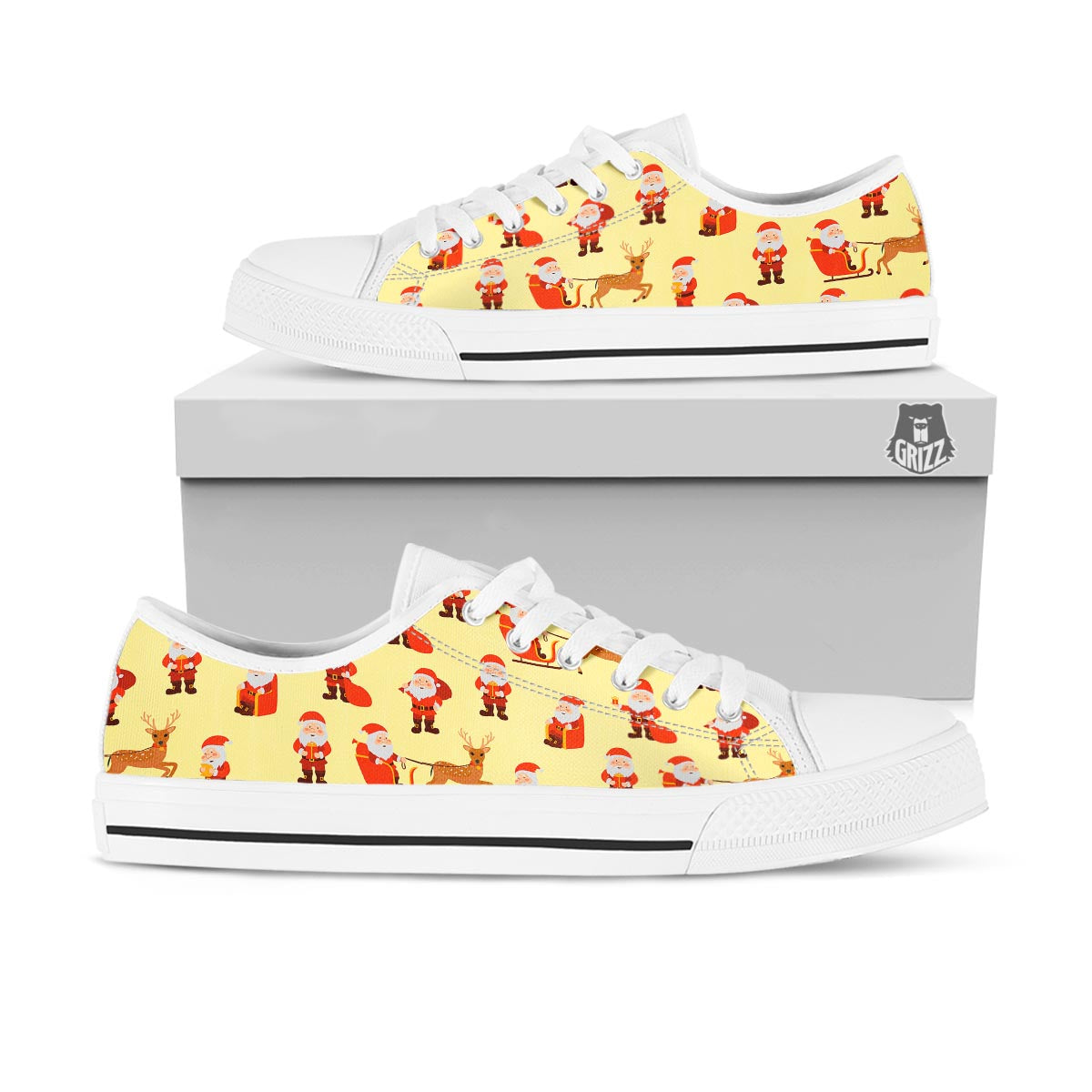 Deer Santa Claus Print Pattern White Low Top Shoes-grizzshop