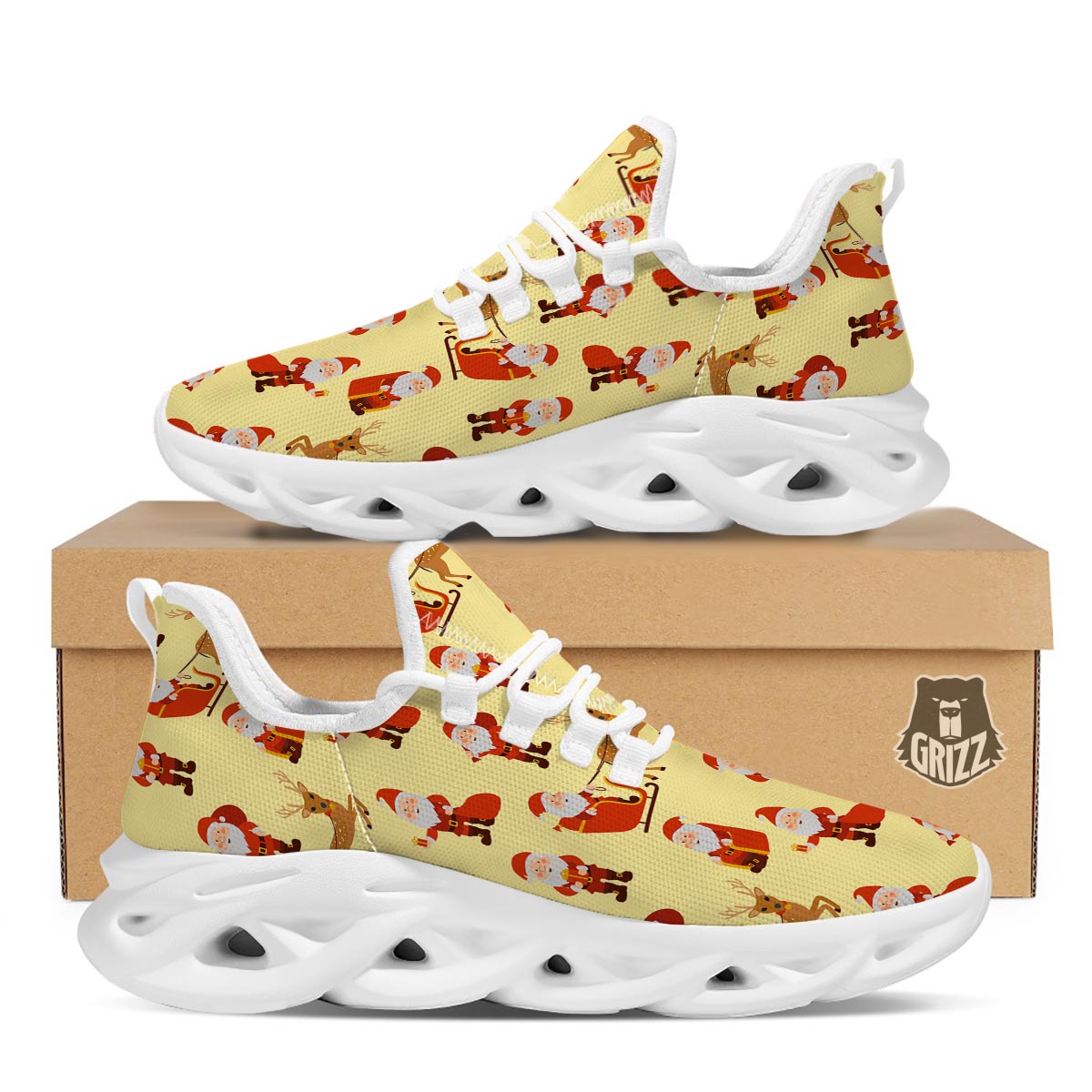 Deer Santa Claus Print Pattern White Running Shoes-grizzshop