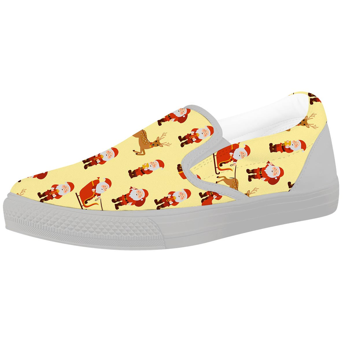 Deer Santa Claus Print Pattern White Slip On Shoes-grizzshop
