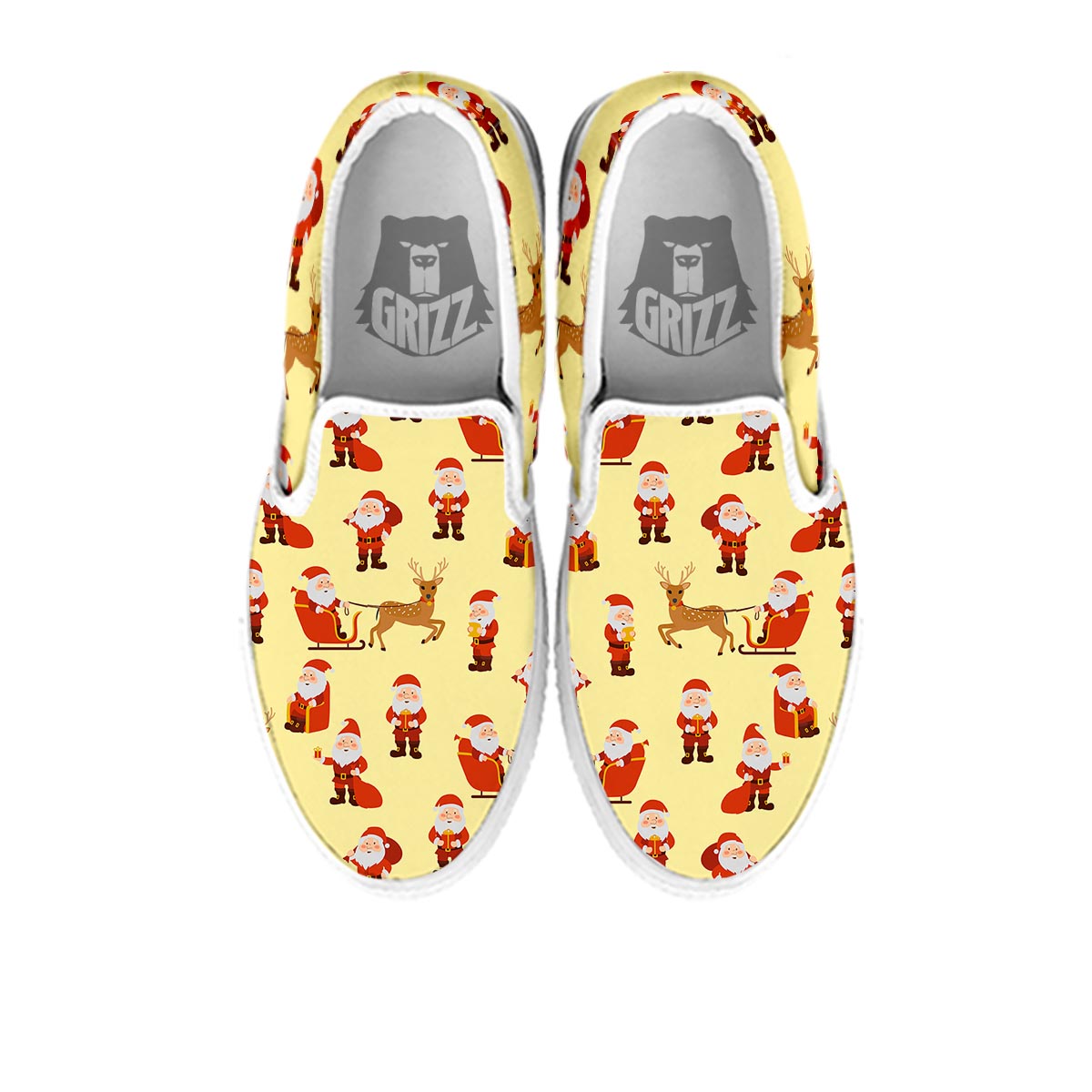 Deer Santa Claus Print Pattern White Slip On Shoes-grizzshop