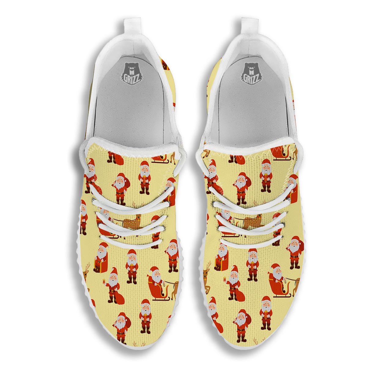 Deer Santa Claus Print Pattern White Walking Shoes-grizzshop