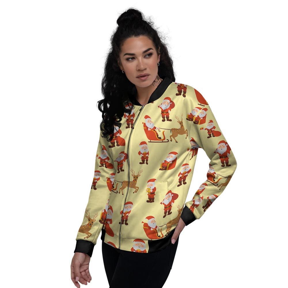 Deer Santa Claus Print Pattern Women's Bomber Jacket-grizzshop