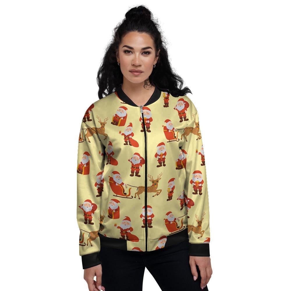 Deer Santa Claus Print Pattern Women's Bomber Jacket-grizzshop