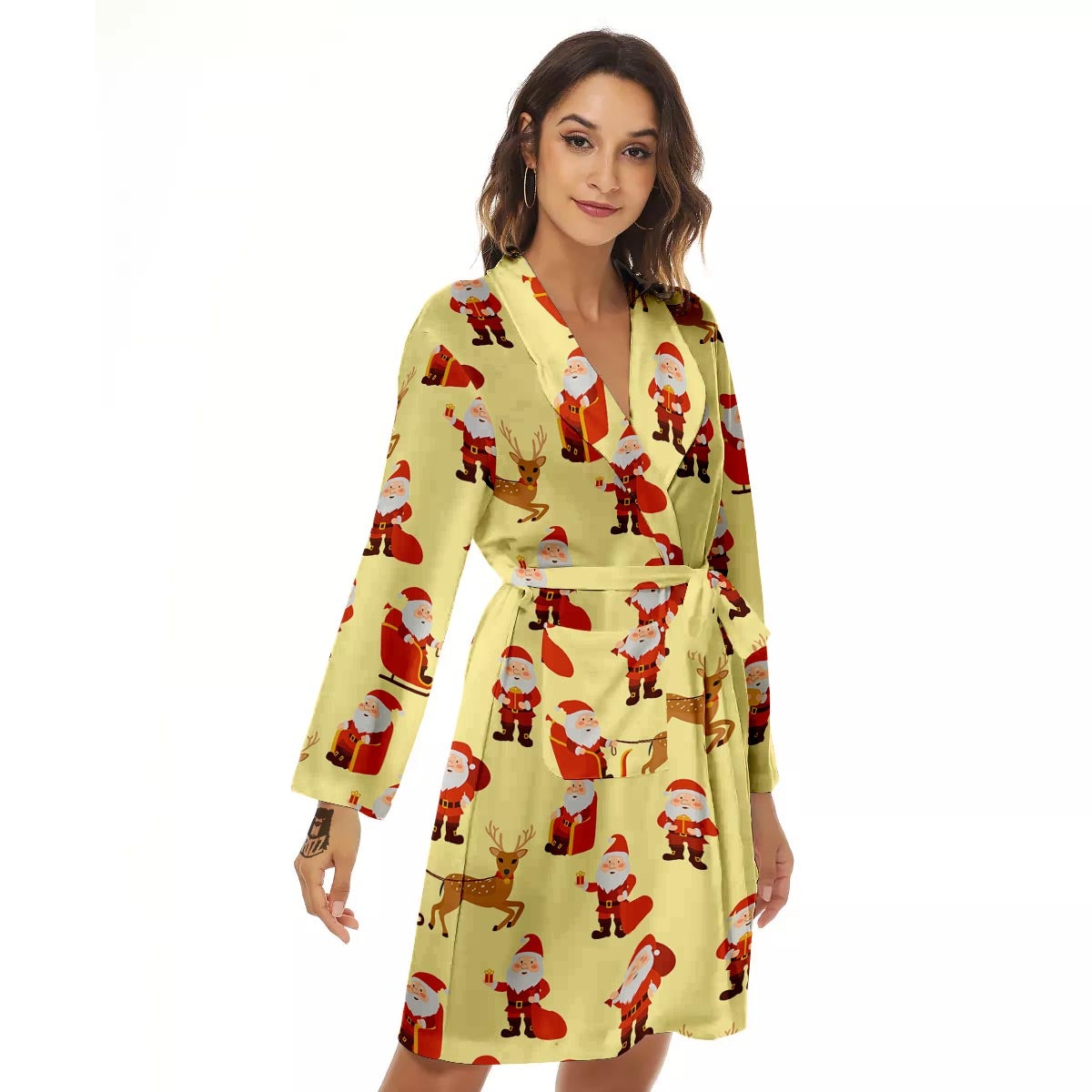 Deer Santa Claus Print Pattern Women's Robe-grizzshop