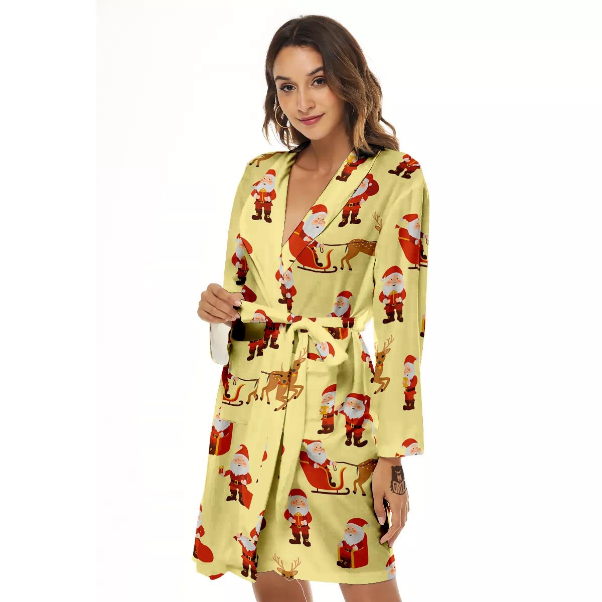 Deer Santa Claus Print Pattern Women's Robe-grizzshop