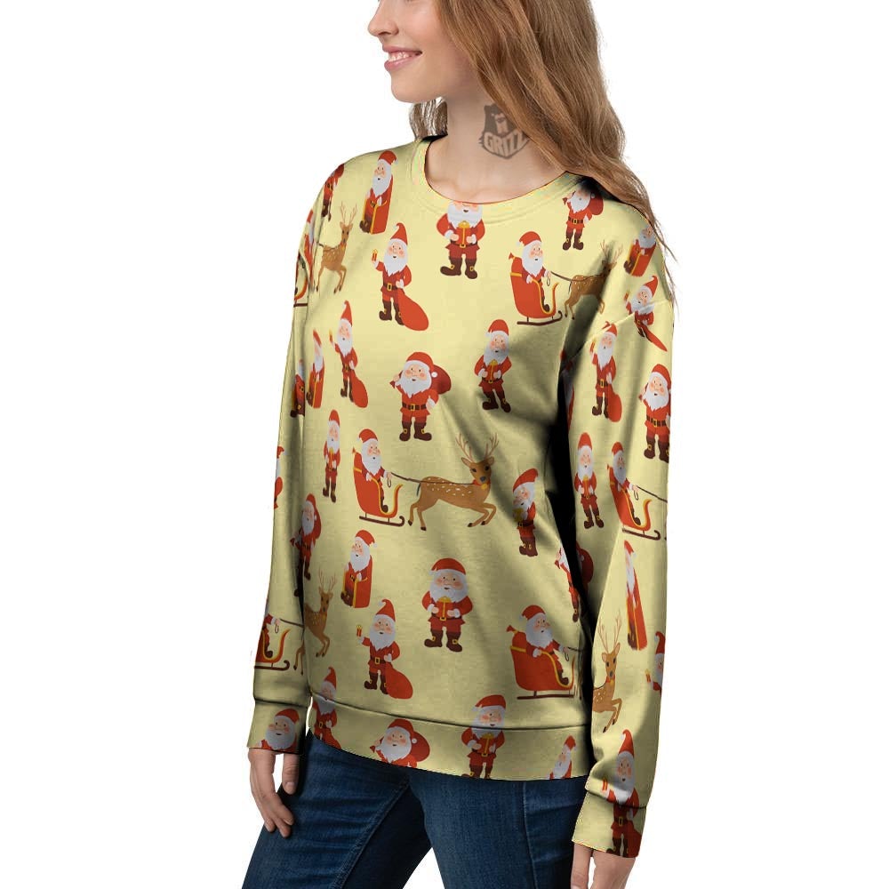 Deer Santa Claus Print Pattern Women's Sweatshirt-grizzshop
