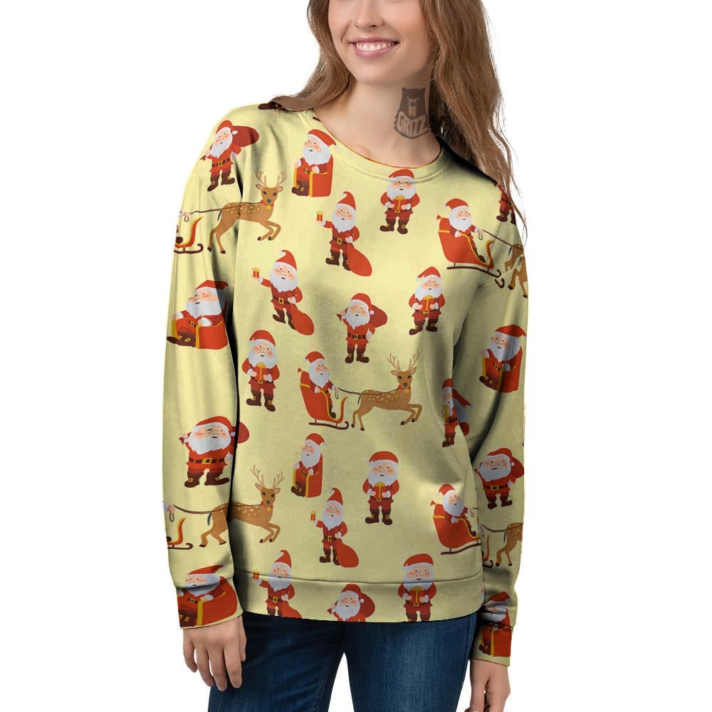 Deer Santa Claus Print Pattern Women's Sweatshirt-grizzshop