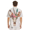 Deer Skull Boho Floral Print Men's Short Sleeve Shirts-grizzshop